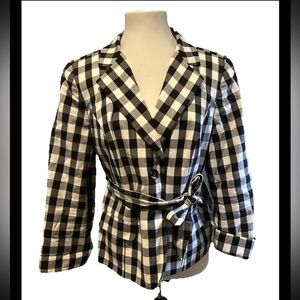 JM Collection Blazer 12 Petite Black White 3/4 Sleeve Lined Cotton Pockets